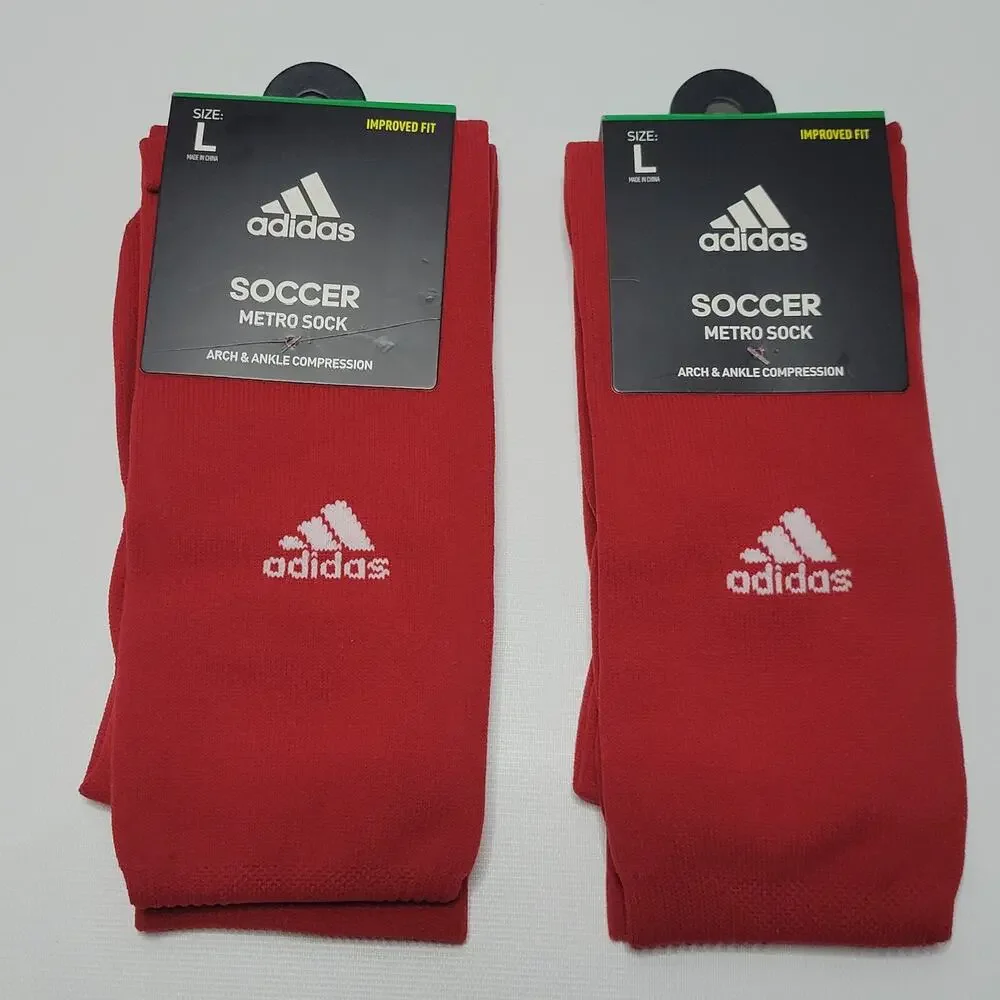 LOT OF 2 ADIDAS SOCCER METRO SOCK ARCH & ANKLE COMPRESSION Sz L 9-13 RED SOCKS